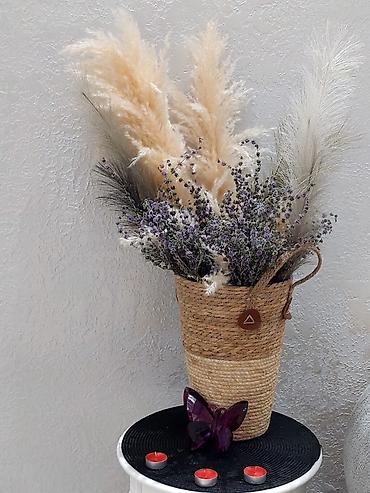sepet: Dekorativ quru güllər kompozisiyası – pampas otları və lavanda dəstəsi — 3