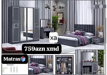 masa dəsdi: Antrasit rəngdə yataq dəsti. Dəstə şəkildə görünən əsas mebellər — 1