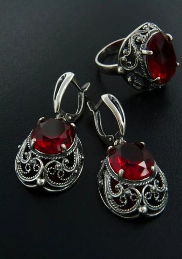 серебряные украшения комплект: Королевский, роскошный серебряный комплект кольцо и серьги в винтажном