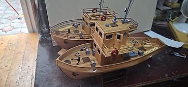 model masin: Taxta balıqçı/gəmisi maketi – əl işi - Material: təbii ağac panellər — 1