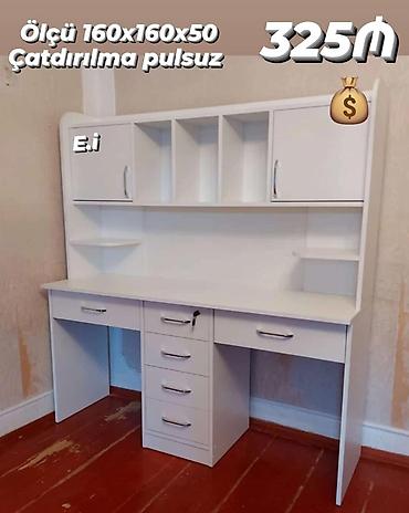 ofis şəkilləri: Ağ rəngli funksional iş masası və rəf modulu - Ölçü: 160 x 160 x 50 — 1