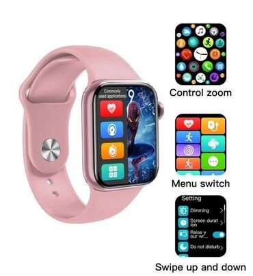 часы с кожаным ремешком: Умные смарт часы М16 plus розовые 1,75-дюймовый HD-дисплей