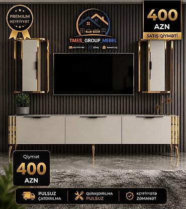 TV altlığı: TV stend dəsti – müasir dizayn, qızılı detallar Komplekt: - 1 ədəd TV — 1