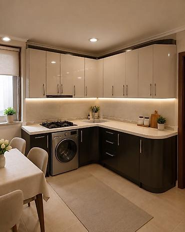 Mdf mətbəx mebeli 700₼. Üzəri tökmə mərmərdir. Ölçü 1.85/2. Üzərində