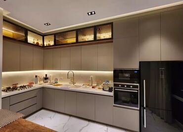 Sifarişlə mətbəx mebeli: Sifarişlə mətbəx dəsti, Özü çəkən petlələr, Sadə laminat, Kredit var, Rayonlara çatdırılma, Pulsuz çatdırılma — 5