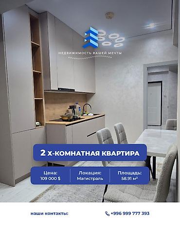 Продажа квартир: 2 комнаты, 58 м², Асанбай мкр Элитка, 4 этаж, Евроремонт — 1