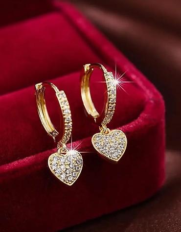 Minđuše: Zlatne minđuše alke sa priveskom srce - Dizajn: tanke alke sa visećim — 9