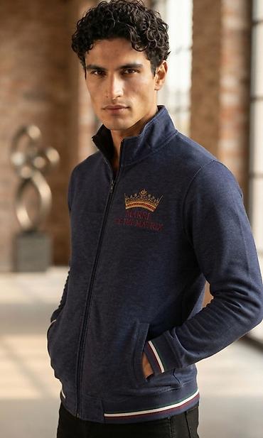 Muška dukserica na rajsferšlus (full-zip), tamnoplave melirane boje