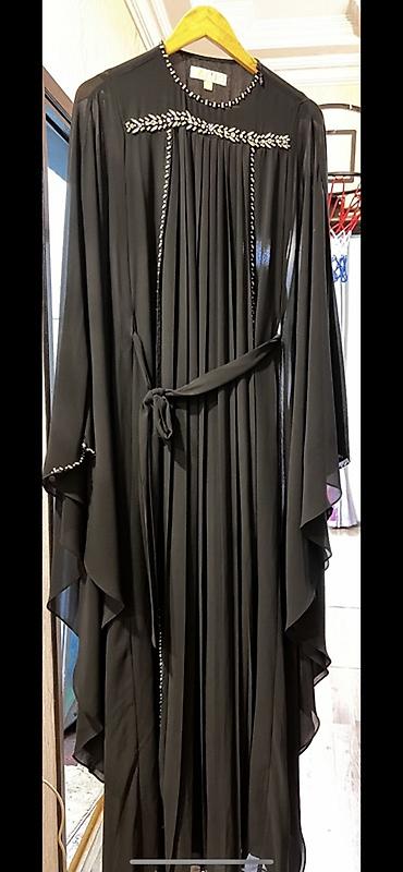 ucuz kask: Qara şifon abaya/kimono stili uzun paltar - Rəng: qara - Parça — 3