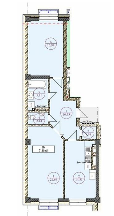 14: 2 комнаты, 71 м², Асанбай мкр Элитка, 12 этаж, ПСО (под самоотделку) — 2