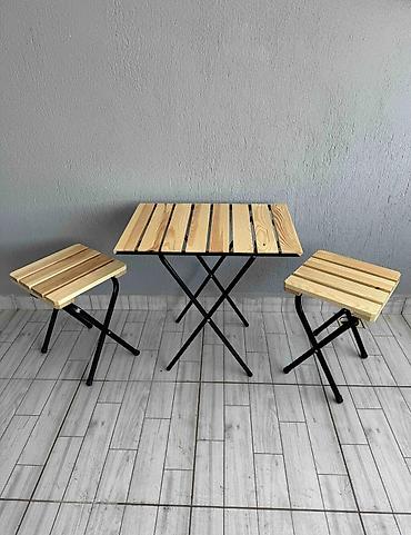berber mebeleri: Yeni, Kvadrat masa, 2 stul, Açılan, Stullar ilə, Taxta — 8