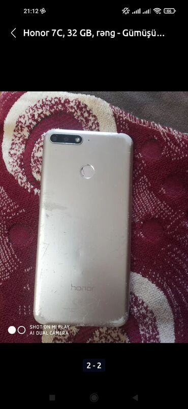 smart telefon: Honor 7C, 32 GB, rəng - Gümüşü, Qırıq, Sensor, Barmaq izi