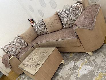 ev əsyalar: Künc divan dəsti – pouf ilə - Rəng: pastel bej/şamua tonları - — 3