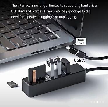 yeni hub: USB Hub + Kart Oxuyucu (USB-A bağlantılı, hədiyyə USB-A → USB-C — 3