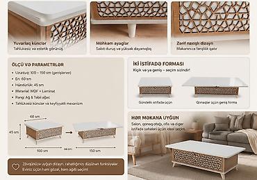 acılan masalar: Qonaq masası, Yeni, Açılan, MDF, Dördbucaq masa — 6