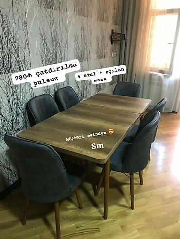 Masa və oturacaq dəstləri: Mətbəx üçün, Yeni, Açılan, Dördbucaq masa, 4 stul — 2