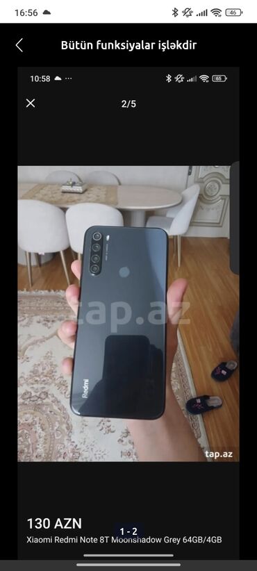 origimo opad 5: Redmi Note 8T, 64 GB, rəng - Boz, Barmaq izi, Face ID