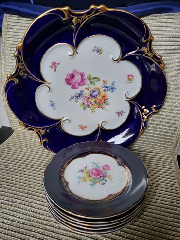Kuhinjski setovi: Servis za torte,kolace 1945g+ Jlmenau pravi kobalt. Servis za — 2