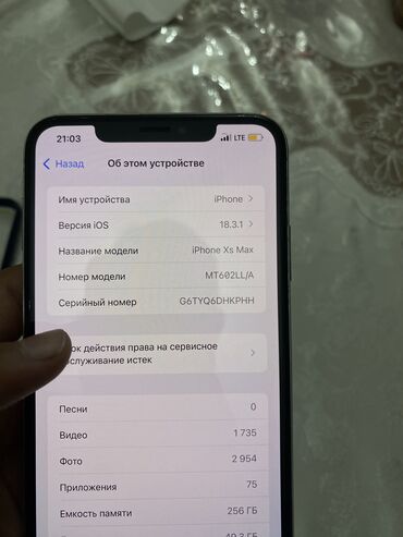 Apple iPhone: IPhone Xs Max, Б/у, 256 ГБ, Белый, Чехол, Коробка, 90 %