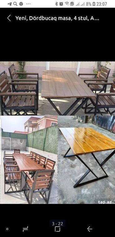 Bağ, çöl masa və oturacaq dəstləri: Yeni, Dördbucaq masa, 4 stul, Açılmayan, Stullar ilə, Taxta, Azərbaycan — 5