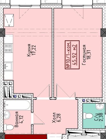 ищу квартиру частный дом: 1 комната, 46 м², Элитка, 4 этаж, ПСО (под самоотделку)