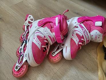 sakit sintezator: Uşaq üçün tənzimlənən inline konki (roller skates) - Rəng: çəhrayı/ağ — 2