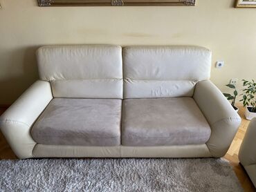 dvosedi za razvlačenje: Two-seat sofas, Eco-leather, color - Beige, Used