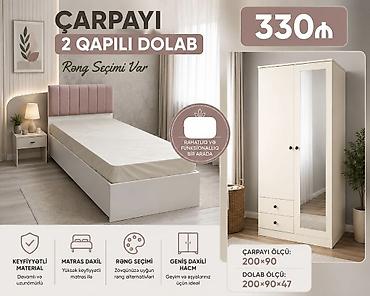 Çarpayı + 2 qapılı dolab dəsti - Rəng seçimi var - Rahatlıq və