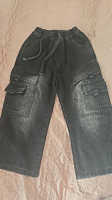 Uşaq üçün qara rəngli karqo cins şalvar - Model: Karqo üslubunda