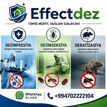Təmizlik xidmətləri: Dezinfeksiya, dezinseksiya | Tarakanlar, Viruslar, mikroblar, Ağacları çiləmə | Girişlər, Evlər, Kafe, mağazalar — 1