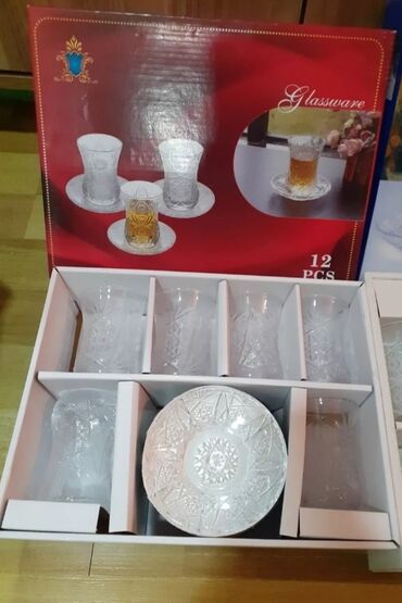 arıqlama çayları: Çay dəsti, rəng - Ağ, Şüşə, 6 nəfərlik