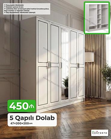5 qapılı geyim dolabı – 47×200×200 sm - Material: 18 mm laminat -