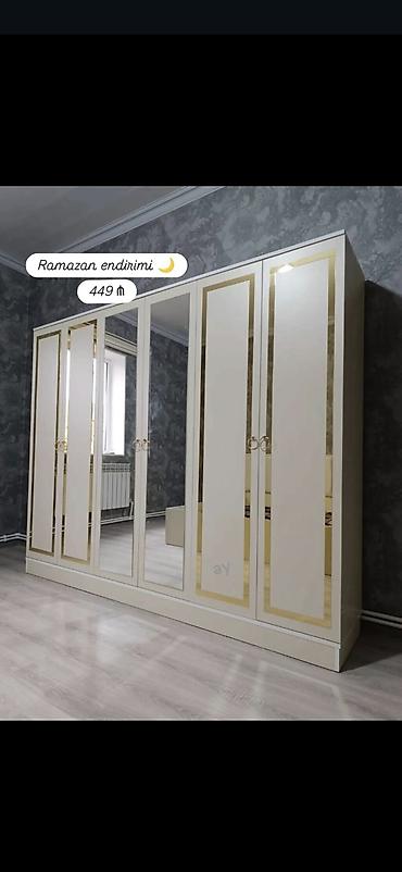 Ev üçün mebel: Yeni, 6 qapı, Güzgülü, Ağ, Açılan, Düz dolab — 2