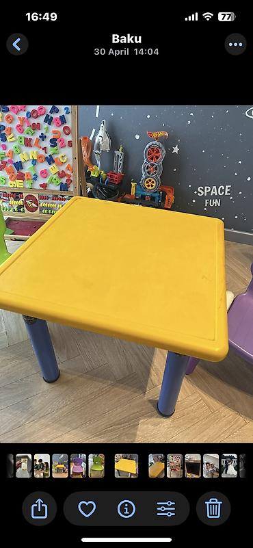 a class makasin: 1 uşaq stolu, 2 stul, lovhe, lövhənin üzərindəki hər şey və böyük — 2