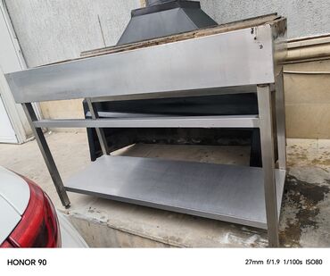 Restoran manqalları: Paslanmayan poladdan manqal/şiş kabab sobası və tüstü çəkən başlıq — 3