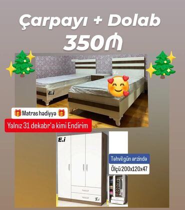 yatağ otağı mebeli: Təknəfərlik çarpayı, Dolab, Yeni