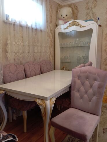 bez materiallı stol: Для гостиной, Б/у, Нераскладной, Прямоугольный стол, 6 стульев, Азербайджан