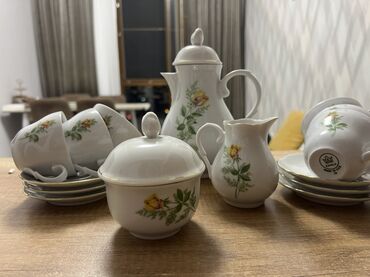 first class cay: Çay dəsti, rəng - Sarı, Farfor, 6 nəfərlik, Almaniya