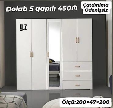 qapi taxta: 5 qapılı paltar dolabı – 450₼ - Rəng: ağ - Ön hissədə tam boy güzgü - — 1