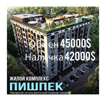 квартира в пишпеке: 1 комната, 44 м², Элитка, 5 этаж, ПСО (под самоотделку)