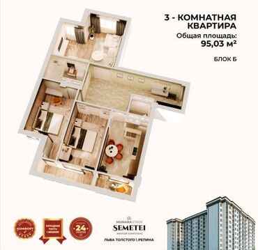 вторичное жилье: 2 комнаты, 64 м², Элитка, 12 этаж, ПСО (под самоотделку)