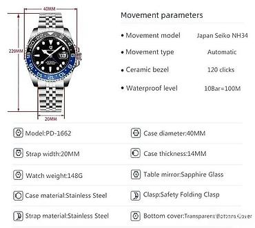 Ručni satovi: PAGANI DESIGN PD-1662 NH34 GMT -BATMAN- Rolex GMT-Master II Potpuno — 15