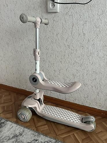 Балдар транспорту: Детский 3‑колёсный самокат со сиденьем/подножкой 2‑в‑1. Особенности — 2