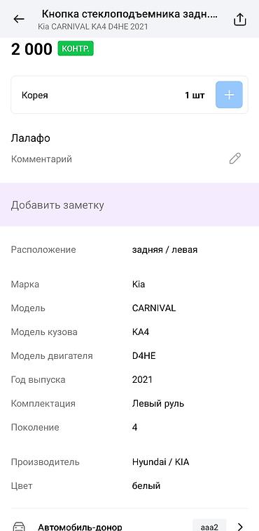 боковые шторки: Кнопка стеклоподъемника задней левой двери для Kia Carnival (KA4, 4‑е — 3