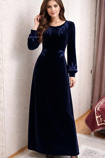 Платья: Məxməri uzun don – tünd göy - Material: yumşaq, parlaq məxmər — 1