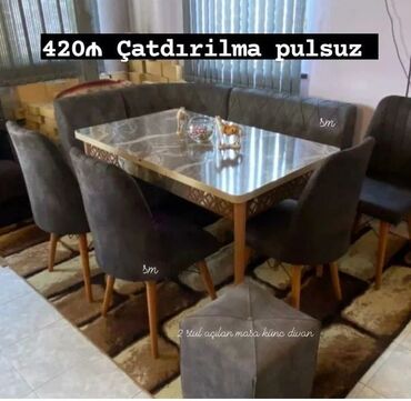 Mətbəx üçün, Yeni, Açılan, Dördbucaq masa, 2 stul