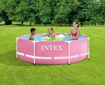 интекс: 244/76см. Каркасный бассейн Pink Metal Frame, Intex 28290. Размер — 1
