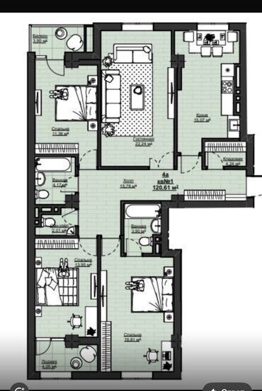 срочно продается квартира: 4 комнаты, 120 м², Элитка, 6 этаж, ПСО (под самоотделку)