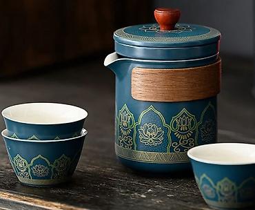 çay dəsti: Çay dəsti, rəng - Göy, Keramika, 3 nəfərlik — 9