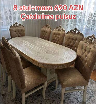 Masa və oturacaq dəstləri: Qonaq otağı üçün, Açılmayan, Oval masa, 6 stul — 6